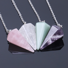 Load image into Gallery viewer, Hexagonal healing crystal pendulum in clear crsytal, rose quartz, amethyst
