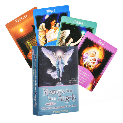 Messages from Your Angels Oracle Cards box image and sample cards