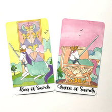 Load image into Gallery viewer, Crystal Unicorn Tarot Cards king of swords and queen of swords
