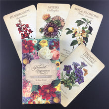 Load image into Gallery viewer, Botanical Inspirations Oracle Cards with card designs in background

