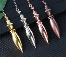 Load image into Gallery viewer, Bullet shape metal pendulum in gold, rose gold, silver and copper colour options
