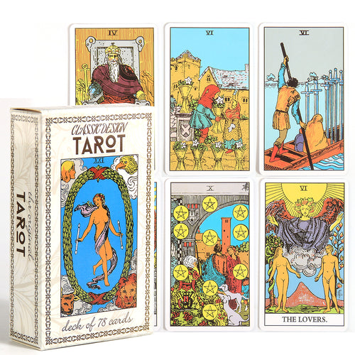 Classic Design Tarot Cards Deck box image and spread