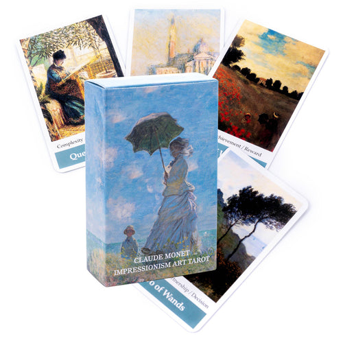 Claude Monet Impressionism art tarot box with sample cards