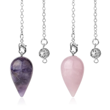 Load image into Gallery viewer, Waterdrop Healing Crystal Pendulum amethyst, rose quartz
